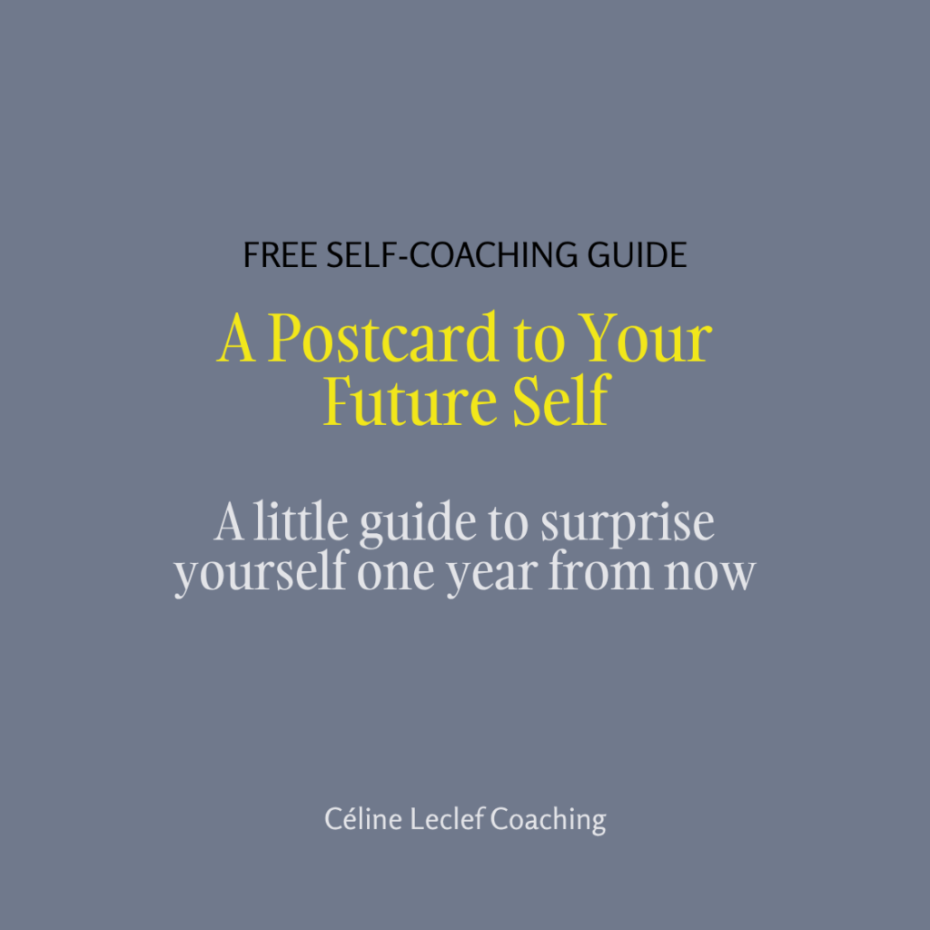Cover of A Postcard to Your Future Self, a free self-coaching guide by Céline Leclef Coaching.