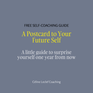 Cover of A Postcard to Your Future Self, a free self-coaching guide by Céline Leclef Coaching.