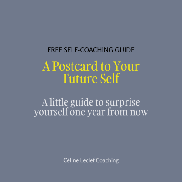 Cover of A Postcard to Your Future Self, a free self-coaching guide by Céline Leclef Coaching.